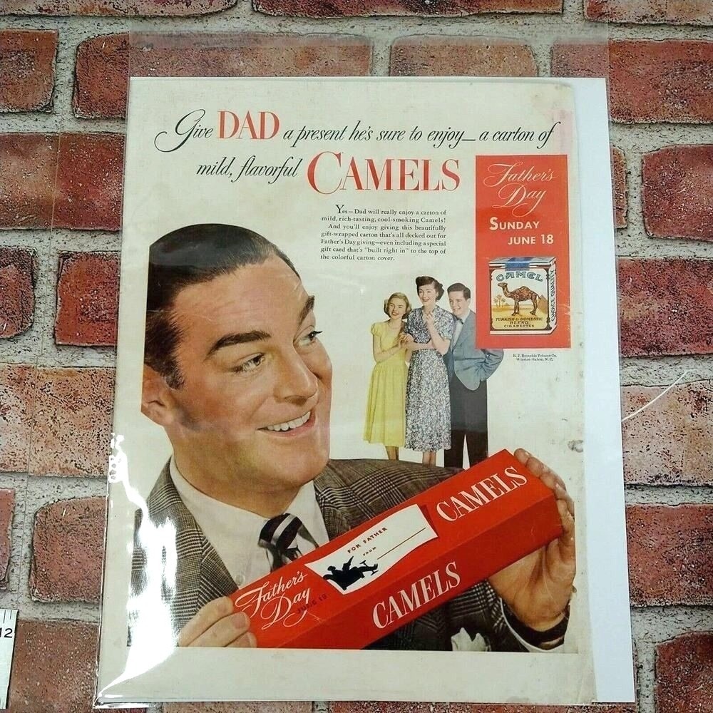 1950 Camel Cigarettes Vtg Print Ad Fathers Day Gift Carton Tobacciana Ephemera